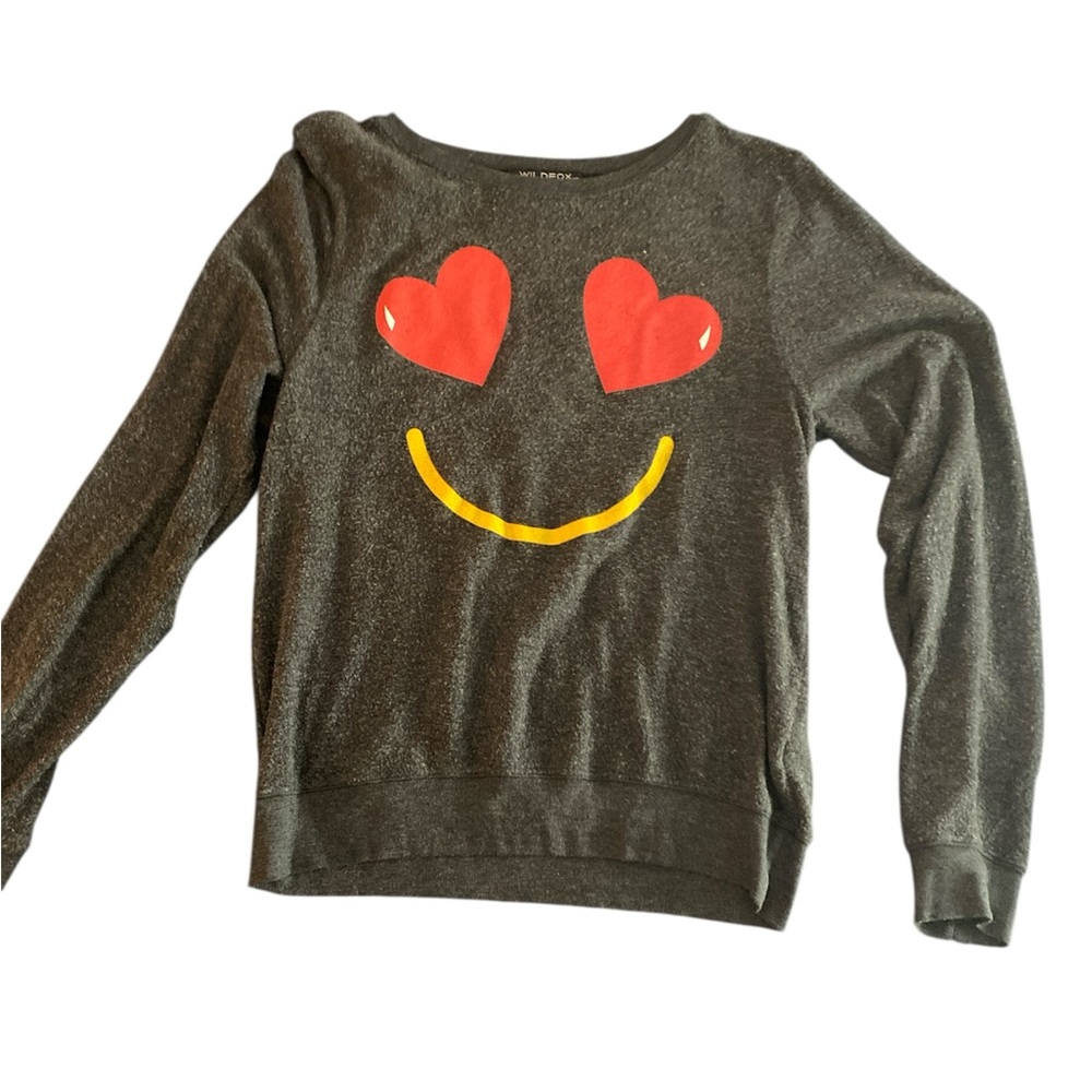 Wildfox Gray Sweater with Red and Yellow Emoji